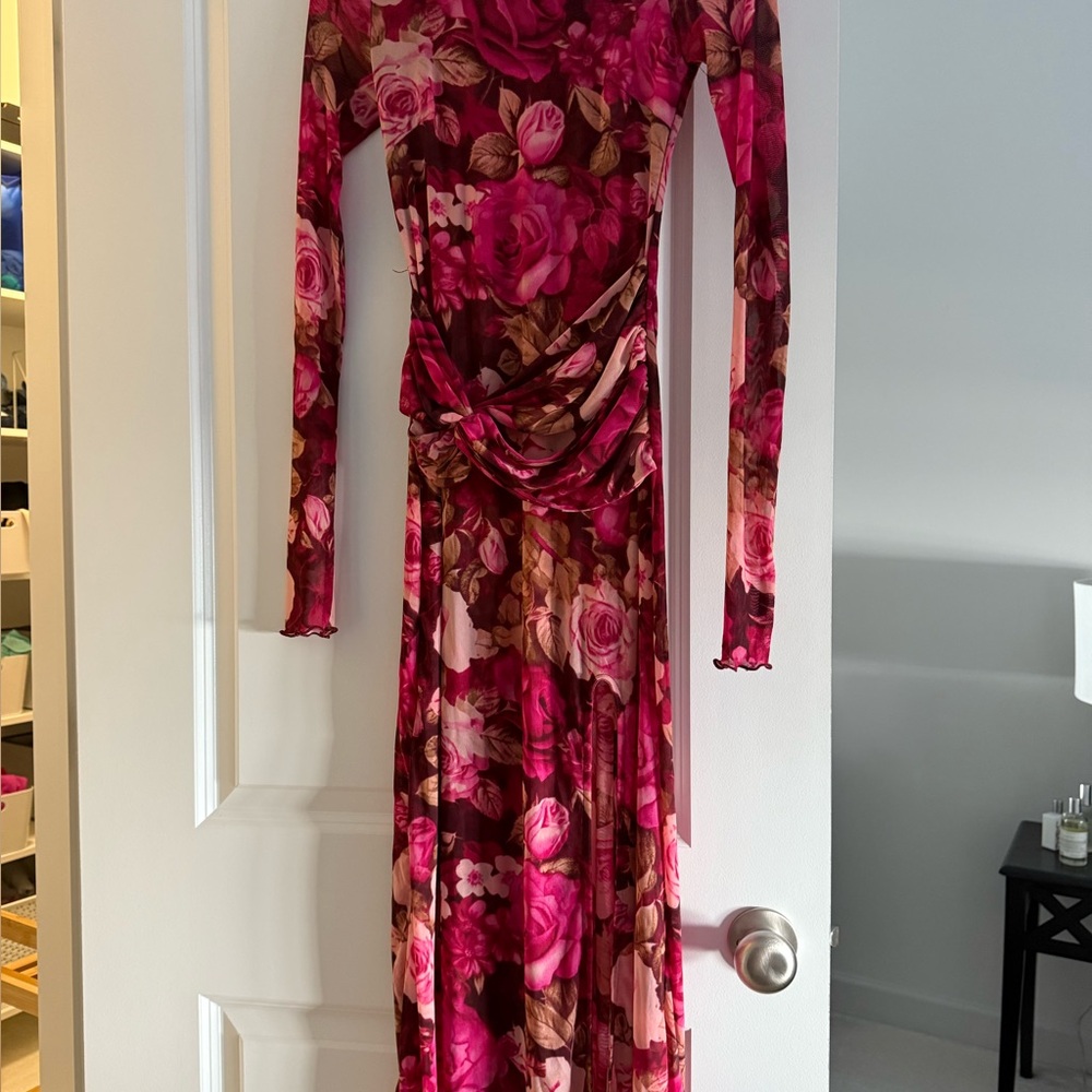 Free People Pink and Red Floral Long Sleeve stretch Dress XS